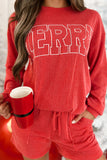 Racing Red Corded MERRY Graphic Long Sleeve Top and Shorts Set