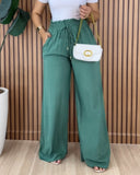Strechy Waist Pocket Design Pants Casual Drawstring Wide Leg Pants