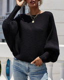 Long Batwing Sleeve Oversized Sweater Casual Crewneck Loose Ribbed Knit Pullover Tops