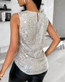 Allover Sequin Round Neck Tank Top