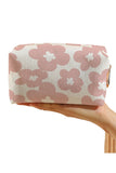 White Flowers Print Zipper Canvas Cosmetic Bag