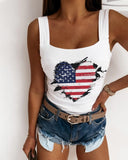 Independence Day Flag Heart Print Tank Top