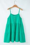 Sea Green Textured Buttoned Thin Strap Tiered Loose Fit Mini Dress