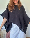 Solid Three Quarters Batwing Sleeve Hollow out Pattern Edges Casual Knit Top