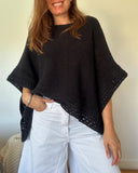 Solid Three Quarters Batwing Sleeve Hollow out Pattern Edges Casual Knit Top