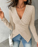 V Neck Overlap Asymmetrical Long Sleeve Top