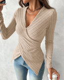 V Neck Overlap Asymmetrical Long Sleeve Top