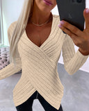 V Neck Overlap Asymmetrical Long Sleeve Top