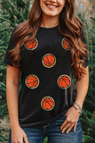 Black Chenille Basketball Patched Crewneck Game Day Tee