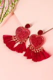 Racing Red Heart Shape Tasseled Dangle Earrings