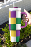 Tillandsia Purple Mardi Gras Checkered Print Handle Large Tumbler 40oz