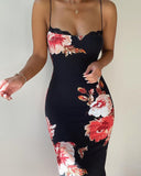Lace Trim Spaghetti Strap Floral Print Dress