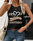 Leopard Print Heart Pattern Heart Sleeveless Tank Casual Loose Fit Top