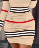 Striped Colorblock Cold Shoulder Bodycon Dress