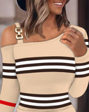 Striped Colorblock Cold Shoulder Bodycon Dress