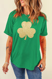 Bright Green Glitter Clover Printed St Patricks Day T Shirt