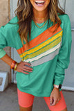 Mint Green Rainbow Colorblock Striped Pullover Sweatshirt