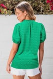 Bright Green Mardi Gras Sequin Graphic Notched Neck Textured Blouse