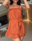 One Shoulder Asymmetrical Hem Ruffles Mini Dress Casual A Line Loose Fit Vacation Dress