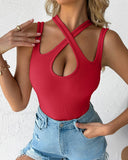 Criss Cross Asymmetrical Neck Bodysuit