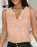 Sequin Keyhole Neck Tank Top