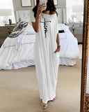 Letter Print Short Sleeve Maxi Dress