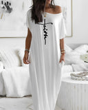 Letter Print Short Sleeve Maxi Dress