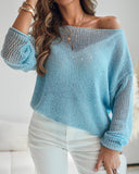 Lurex Cold Shoulder Hollow out Knit Cover Up Casual Drop Shoulder Top