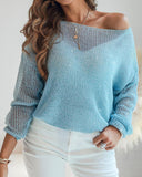 Lurex Cold Shoulder Hollow out Knit Cover Up Casual Drop Shoulder Top