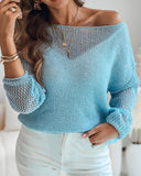 Lurex Cold Shoulder Hollow out Knit Cover Up Casual Drop Shoulder Top