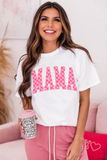 White Checkered MAMA Letter Graphic T Shirt
