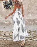 Leaf Print Knotted Front Cutout Button Maxi Dress