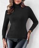 High Neck Long Sleeve Knit Sweater Fleece Lined Basic Layering Soft Thermal Top