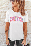 White Cheerful Leopard EASTER Letter Graphic Tee