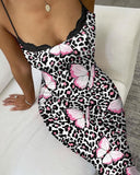 Butterfly Leopard Print Spaghetti Strap Slim Fit Lace Dress Glamorous Dress