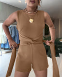 Sleeveless Adjustable Tie Waist and Open Back Detail Slim fit Romper Summer Overalls