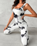 Tie Dye Print Square Neck Rib Knit Jumpsuit