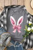 Gray Bunny Ear Bow Printed Easter Fashion T Shirt