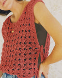Round Neck Sleeveless Hollow out Crochet Sweater