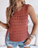 Round Neck Sleeveless Hollow out Crochet Sweater