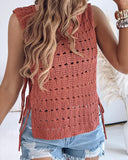 Round Neck Sleeveless Hollow out Crochet Sweater