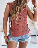 Round Neck Sleeveless Hollow out Crochet Sweater