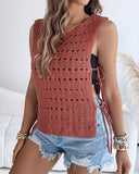 Round Neck Sleeveless Hollow out Crochet Sweater