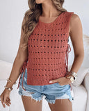 Round Neck Sleeveless Hollow out Crochet Sweater