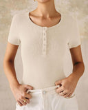 Henley V Neck Short Sleeve Tops Casual Button Up Ribbed Knit T Shirt