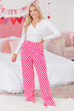 Pink Checkered Buttoned Shirt and High Waist Pants Pajama Set
