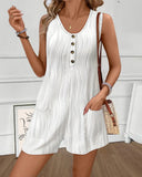Water Rippling Sleeveless Romper Casual pocket Design Short Jumpsuit