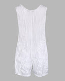 Water Rippling Sleeveless Romper Casual pocket Design Short Jumpsuit
