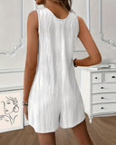 Water Rippling Sleeveless Romper Casual pocket Design Short Jumpsuit