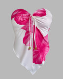 Floral Print Strapless Tied Top /w Ruched Mini Skirt Set Two Piece Outfit